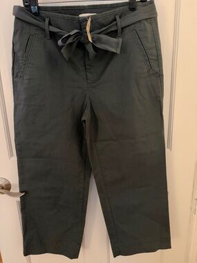 LOFT Olive Green Cropped Paperbag Waist Pants